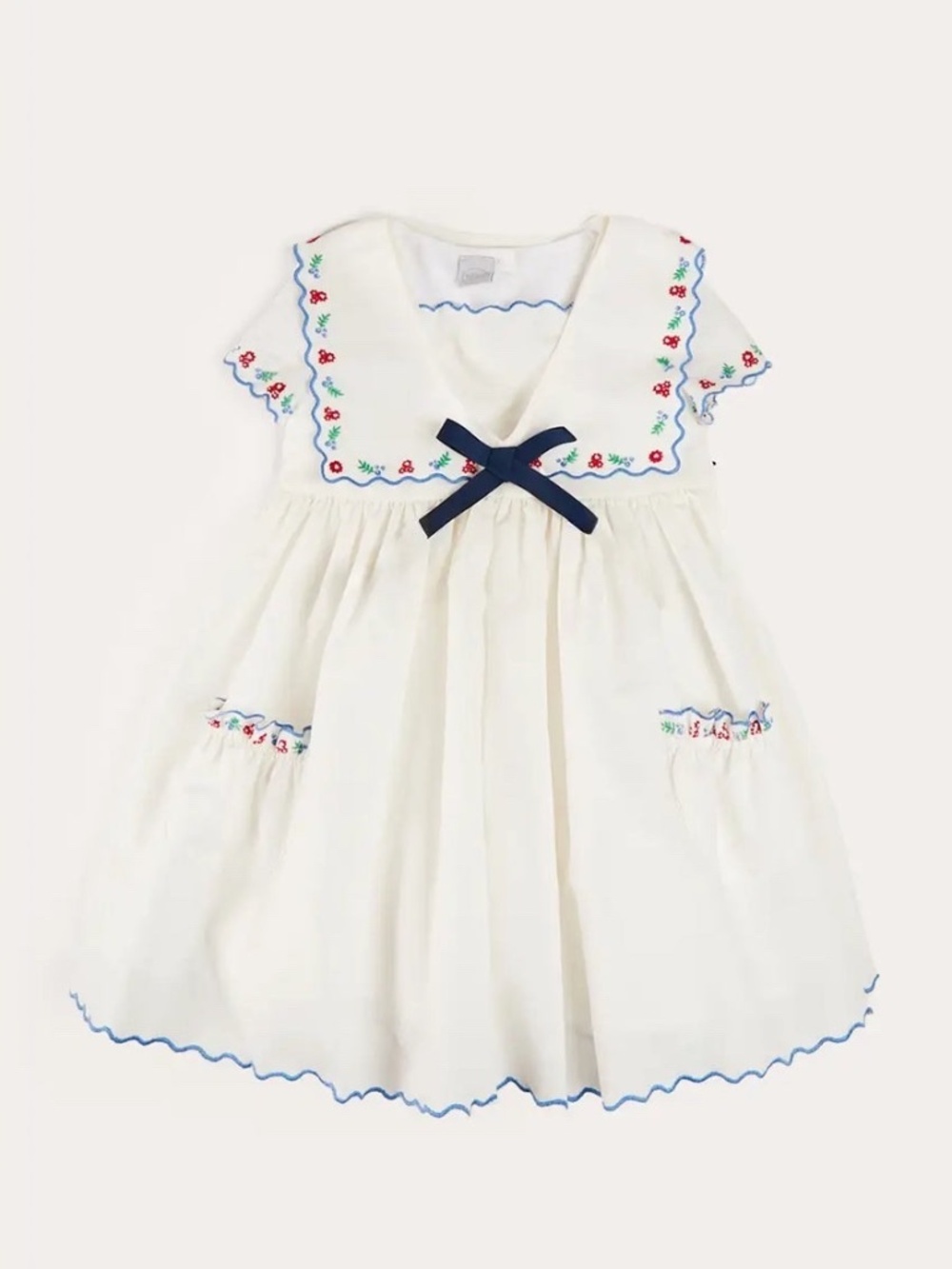 Pepa London Embroidered Mariner Collar Short Sleeve Dress in White 10Y